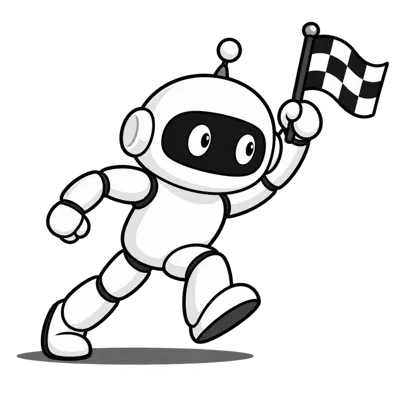The zkao robot running with a checkered flag